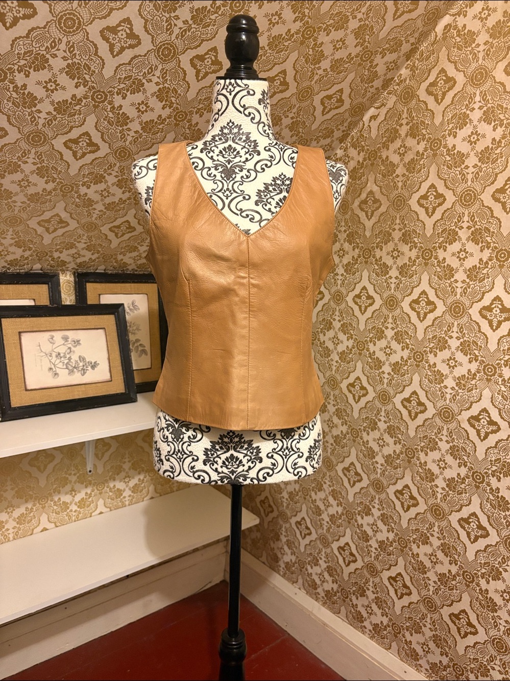 Danier Cognac Leather Sleeveless V-Neck Top